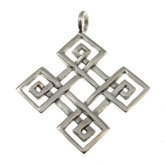 Solid 925 Sterling Silver Celtic Quaternary Knot Diamond Shaped Pendant - Picture 1 of 5